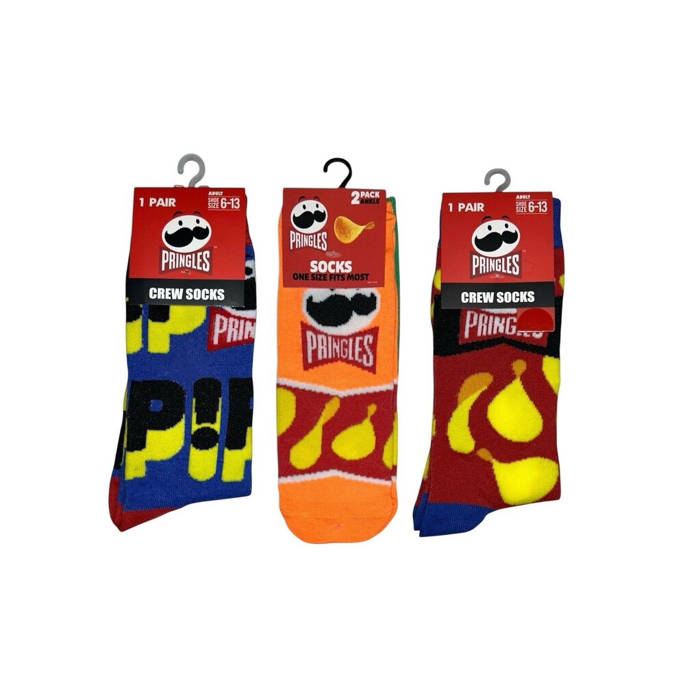 3x Pringles Potatoes Crisps Novelty Fun Crew & Ankle Socks Size 6-13
